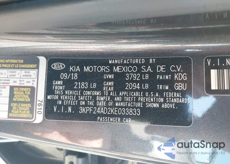 2019 Kia Forte Lxs z USA, uszkodzony, nr VIN 3KPF24AD2KE033833